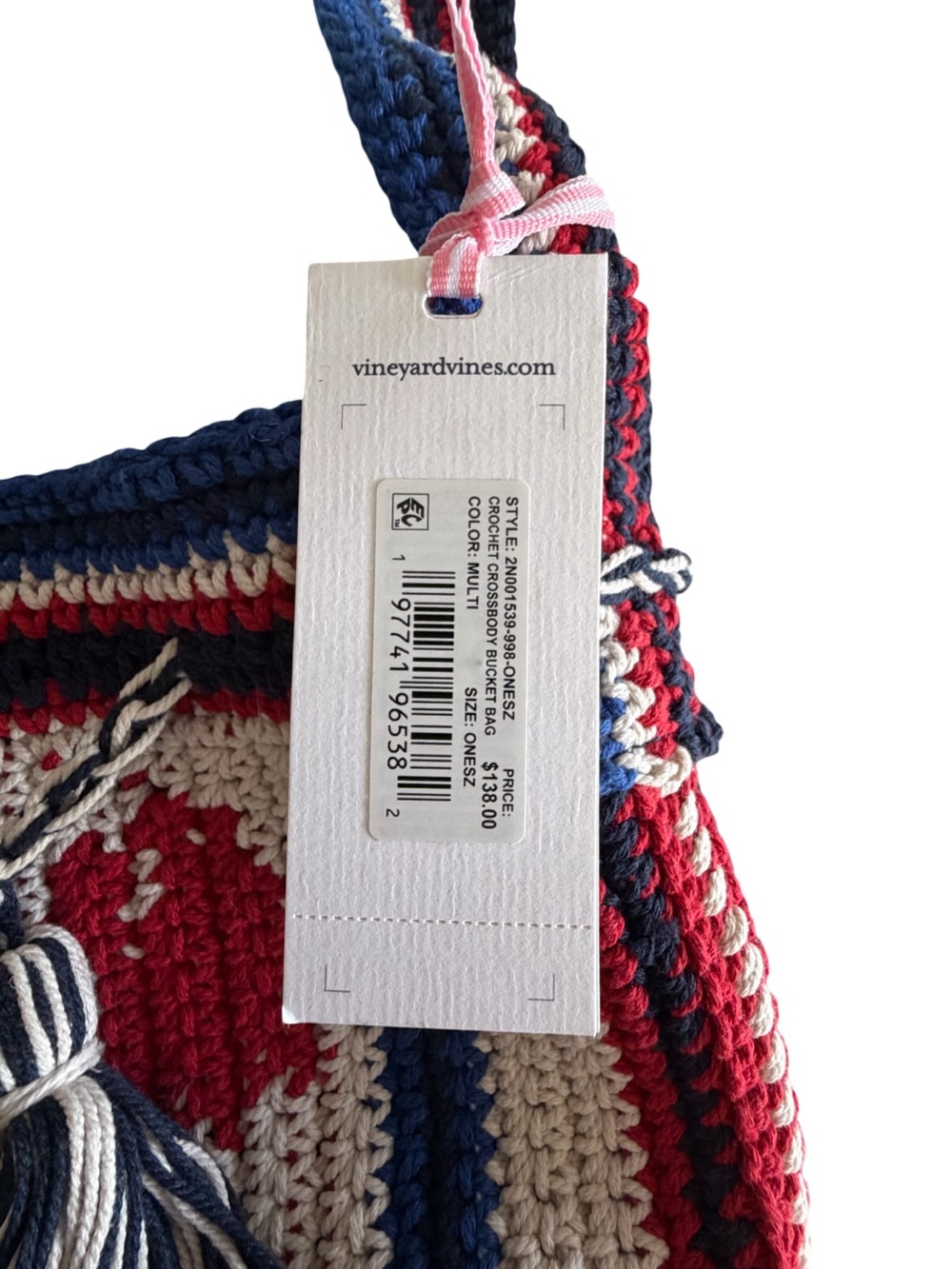 NWT Vineyard Vines Crochet Lobster Bucket Shoulder Bag Americana Red White Blue - Picture 6 of 13